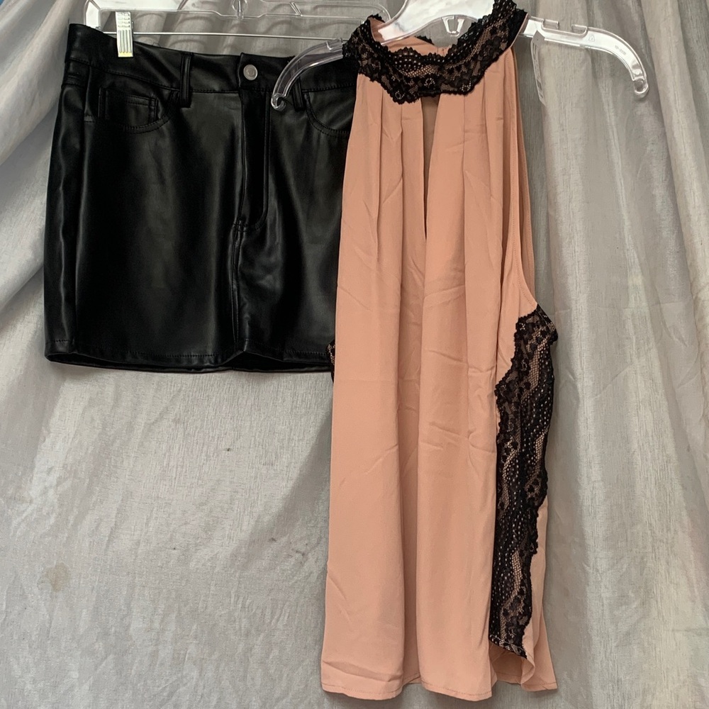 New York & Company Blush Pink Lace-Trim Halter Top